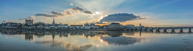 A panorama of Saumur focused on the river Loire and its landmarks
