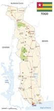 Vector road map of west african state togo with flag