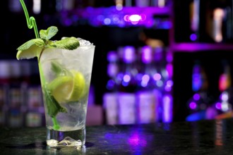 Mojito cocktail on the background of the bar