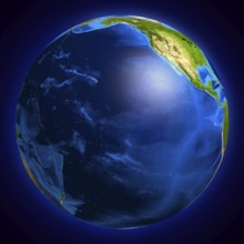High resolution Earth globe showing the surface of the Pacific ocean and a part of North American