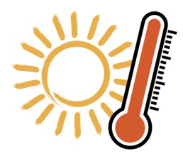 summer heat icon or symbol, thermometer and sun vector illustration