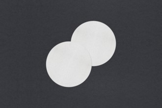 Two overlapping textured white circles on a dark background, minimalistic art, Blank white Business