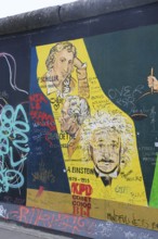 East Side Gallery, Berlin Wall, painting with Schiller, Goethe and Einstein, Mühlenstraße,