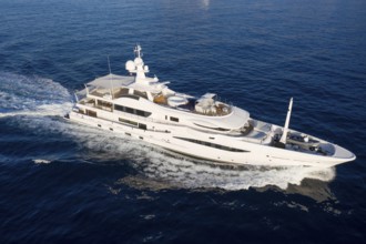 Aerial view of 55-metre motor yacht HALO, delivered in 2018 by the Dutch shipyard Amels, cruising