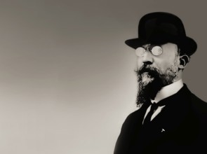 Erik Satie, 1866 – 1925, a French composer and pianist, portrait digitally edited according to a