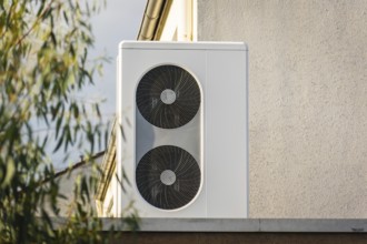 A heat pump on the roof of a garage in Langenfeld, Germany
