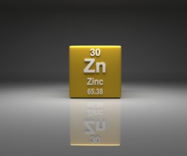Cube with Zinc number 30 periodic table, 3d rendering