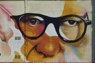 Portrait of Max Horkheimer, philosopher of the Frankfurt School, graffiti, art cube on the