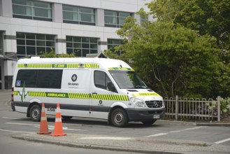 CHRISTCHURCH, NEW ZEALAND, DECEMBER 30, 2020, A white St John ambulance leaves Christchurch