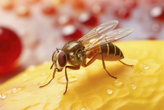 Close-up of a fruit fly, fruit fly, vinegar fly (Drosophila Melanogaster) on fruit, AI generated