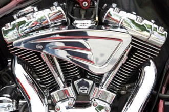 Chrome-plated engine on a motorbike