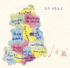 Homework for school, historical map of East Germany with main cities, GDR, 1961, Länder mit