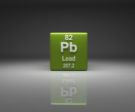 Cube with Lead number 82 periodic table, 3d rendering