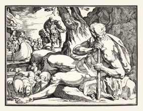 Anonymous woodcut after Francesco Primaticcio, 17th century, Odysseus and the Cyclops