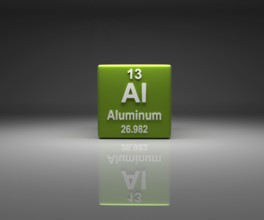 Cube with Aluminum number 13 periodic table, 3d rendering