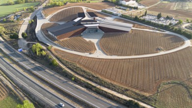 Gumiel de Izan, Burgos, Spain: aerial view of the Portia winery designed by Foster & Partners in