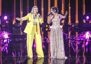 The presenter Beatrice Egli with Sarah Engels at the recording of The Beatrice Egli Show in
