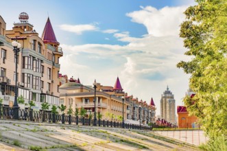 Kiev Ukraine, July 118, 2011: view of residential buildings in Obolonska Naberezhna, in the Obolon