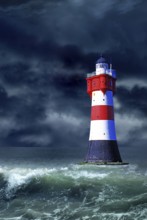The lighthouse Roter Sand in front of a thunderstorm, Weser estuary, Bremen, Federal Republic of