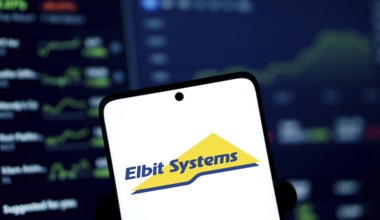 Elbit systems logo is displayed on smartphone. Elbit Systems Ltd is an Israel based international