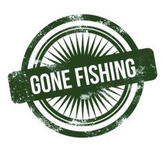 Gone fishing, green grunge stamp