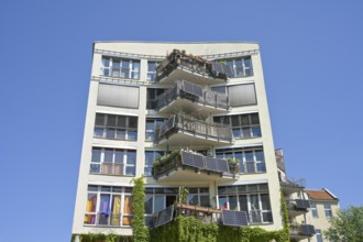 Residential building, balcony power station, Lübecker Straße, Moabit, Mitte district, Berlin,