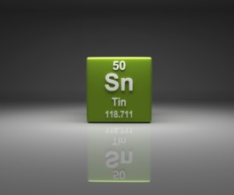 Cube with Tin number 50 periodic table, 3d rendering