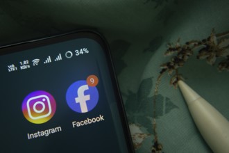 Dhaka, Bangladesh- 07 May 2025: Facebook and Instagram app icon is seen on smartphone
