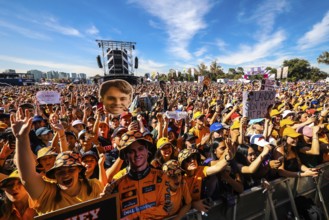 MELBOURNE, AUSTRALIA - MARCH 14: Fans atmosphere at the popular fan forum at the 2025 Australian