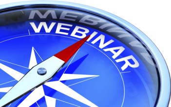 high resolution rendering of a compass with a webinar icon