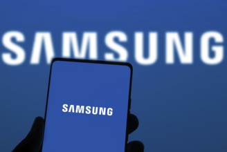 Samsung logo on smartphone screen.