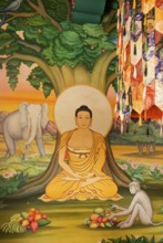 Painting at Tibetan Buddhist monastery at Bodhgaya, Bihar, India