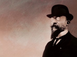Erik Satie, 1866 – 1925, a French composer and pianist, portrait digitally edited according to a