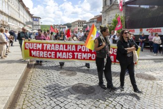 Political rally and march for May Day in city of Guimaraes, Braga district, northern Portugal,