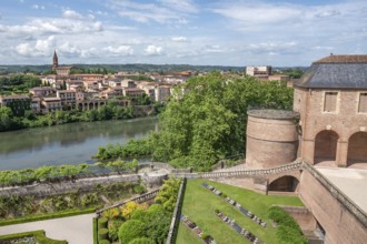 Panoramic view from the Palais de la Berbie across the Tarn to the opposite bank with the striking