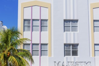 Art deco hotel facade, Ocean drive, South Beach, Miami, Florida, USA