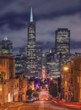 Financial district view by night, San Francisco, California, USA