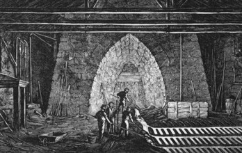 The blast furnace on Iron Mountain, Missouri, around 1870, America, digital reproduction of a
