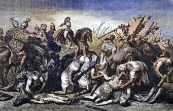 Hannibal's troops looting the dead after the Battle of Cannae, 216 BC, Apulia, south-east Italy,