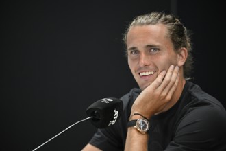 Press conference, PK, portrait, Alexander Zverev GER, smiles, wristwatch Jacob & Co Casino Roulette