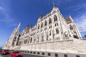 Hungary, panoramic view of the Parliament and Budapest city skyline of historic center
