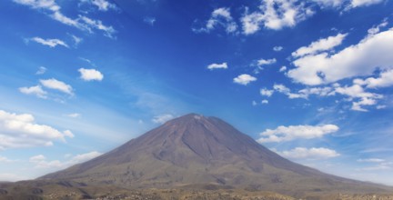 Arequipa, Peru. Sunset view of the Misti Volcano mountain range from the Yanahuara lookout