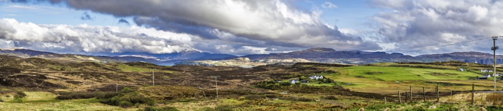 Panorama of Farms over Loch Harport, Drynoch, Isle of Skye, Scotland, UK