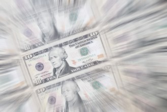 10 US dollar notes, 10 dollar banknotes, zoom effect