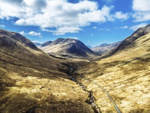 Mountains and Moors over Glen Etive Valley from a drone, Buachaille Etive Mòr, The Buachaille,