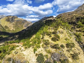 Glen Nevis Valley and River Navis from a drone, Fort William, Lochaber, Highland, Scotland, United