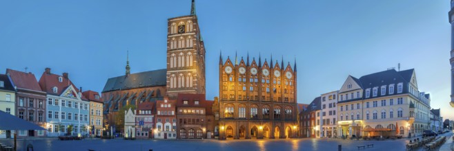 Old market illuminated panorama Stralsund Germany