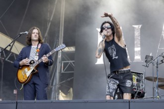 Remington Leith, singer, frontman, right, Palace Royale, rock band, USA, live open air at the