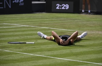 Justin Engel GER Cheering Emotion Gesture Gesture on the ground, after winning the match, Tennis,