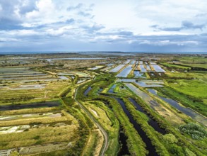 The Lilleau des Niges National Nature Reserve from a drone, The salt marshes,